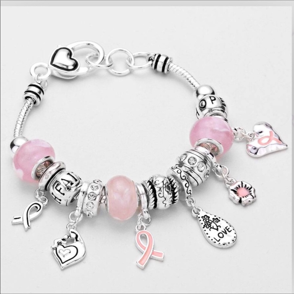 Pink Ribbon Breast Cancer Charm Bracelet